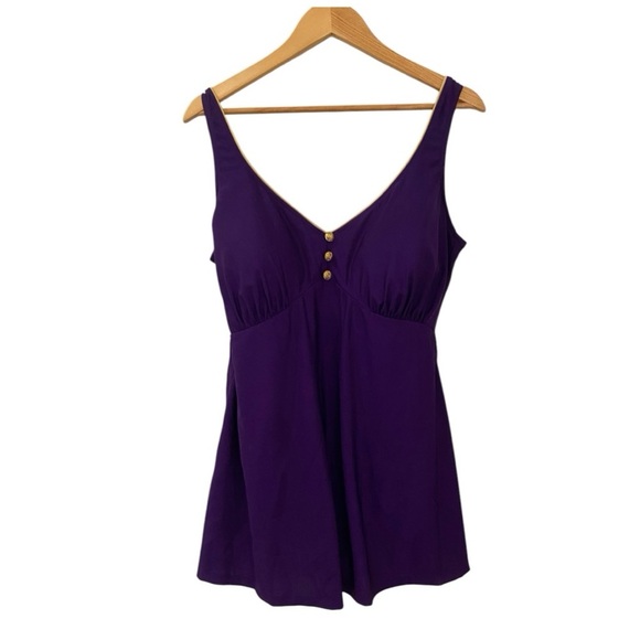 Robby Len Womens NWOT Deep Purple One Piece Swimsuit - Picture 1 of 8